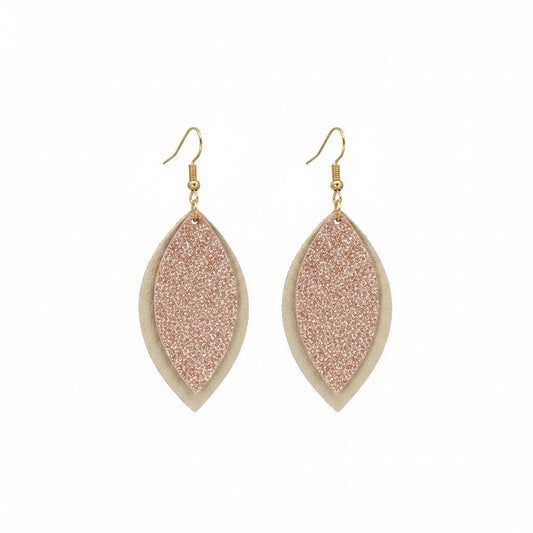 Metallic Gold and Rose Gold Layered Marquise Leather Earrings