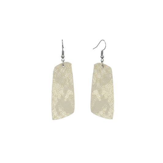 Beige Metallic Camo Angled Bar Leather Earrings