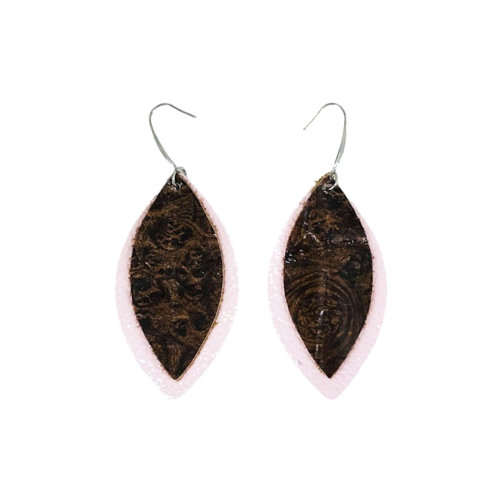 Baby Pink Burlwood Layered Earrings