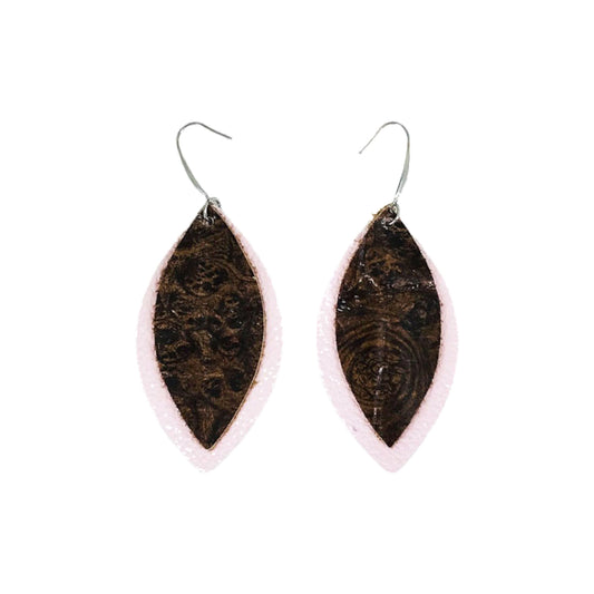 Baby Pink Burlwood Layered Earrings
