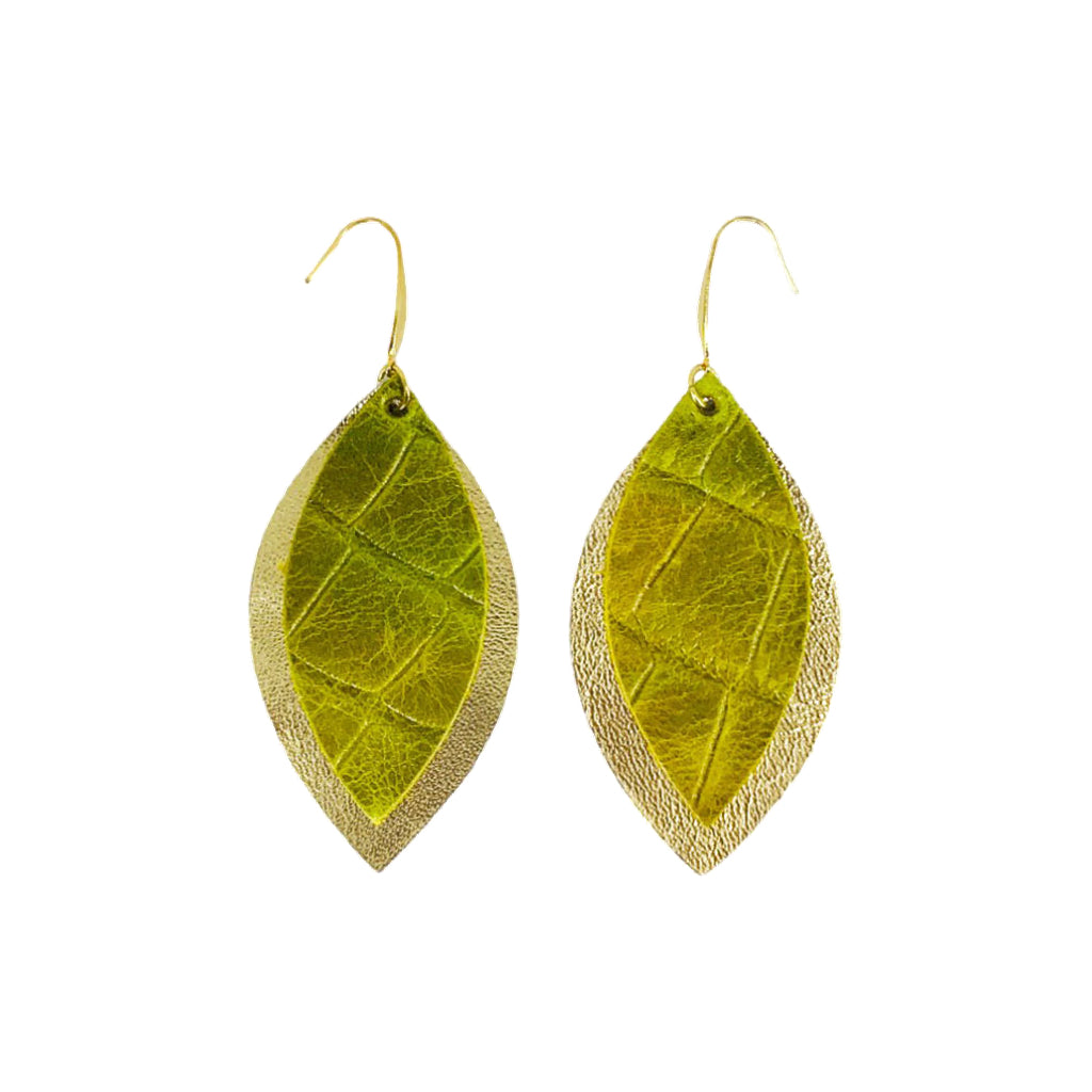 Golden Lime Layered Leaf Earrings