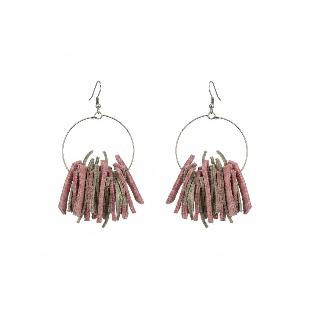 Rose Gold and Platinum Genuine Leather Hoop Earrings - E19-145