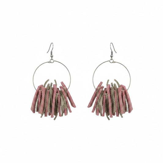 Rose Gold and Platinum Genuine Leather Hoop Earrings - E19-145
