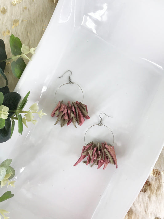 Rose Gold and Platinum Genuine Leather Hoop Earrings - E19-145