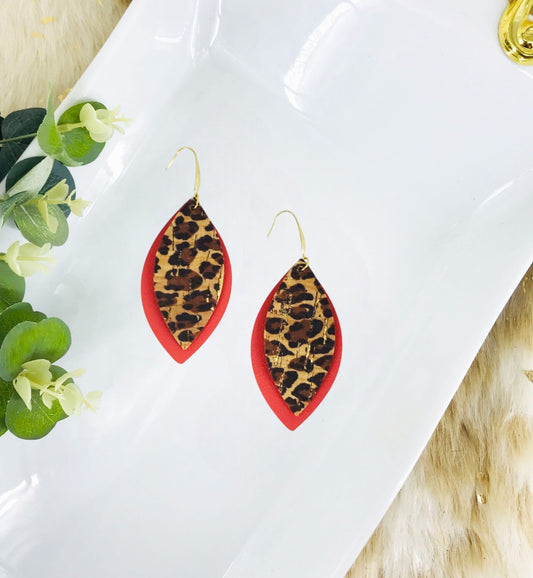 Salmon and Baby Cheetah Leather Earrings - E19-1468