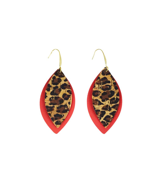 Salmon Cheetah Layered Leaf Earrings