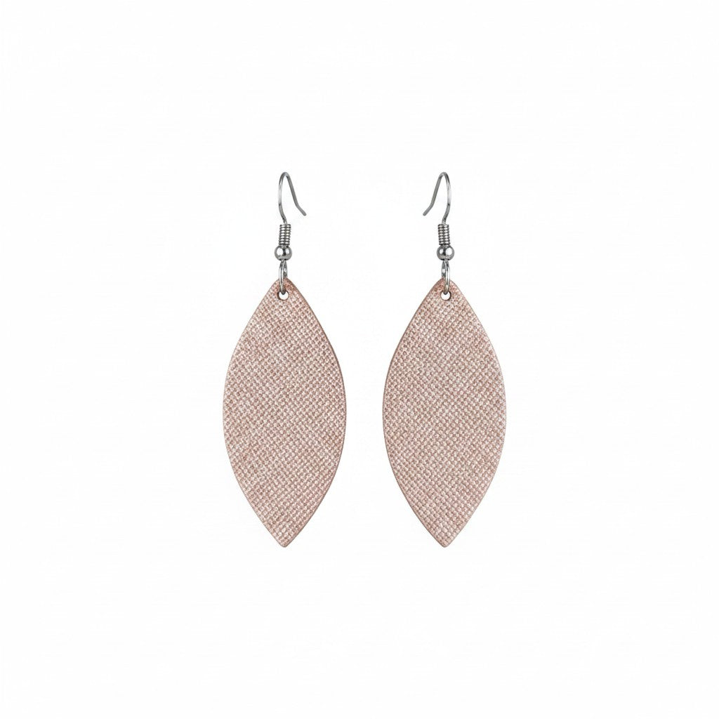 Saffiano Rose Gold Marquise Leather Earrings
