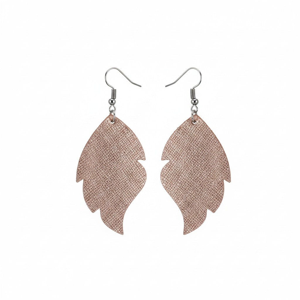 Saffiano Rose Gold Cut Leaf Leather Earrings