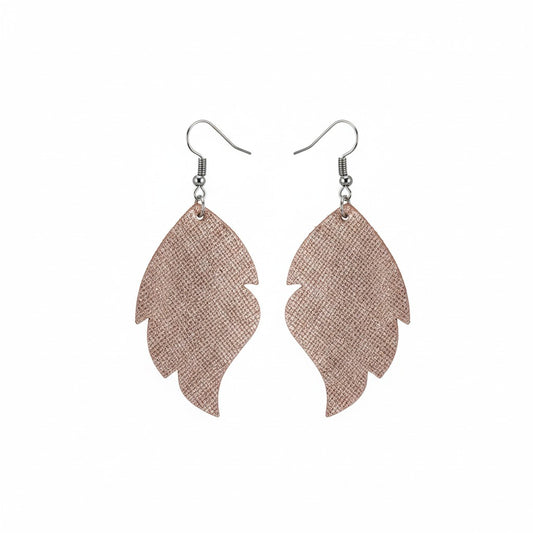 Saffiano Rose Gold Cut Leaf Leather Earrings