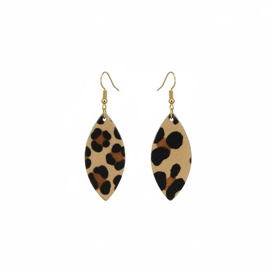 Hair On Leather Earrings - E19-Golden Prowl Marquise Earrings