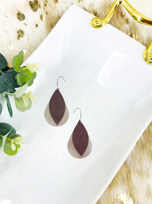Champagne and Raspberry Leather Earrings - E19-1479