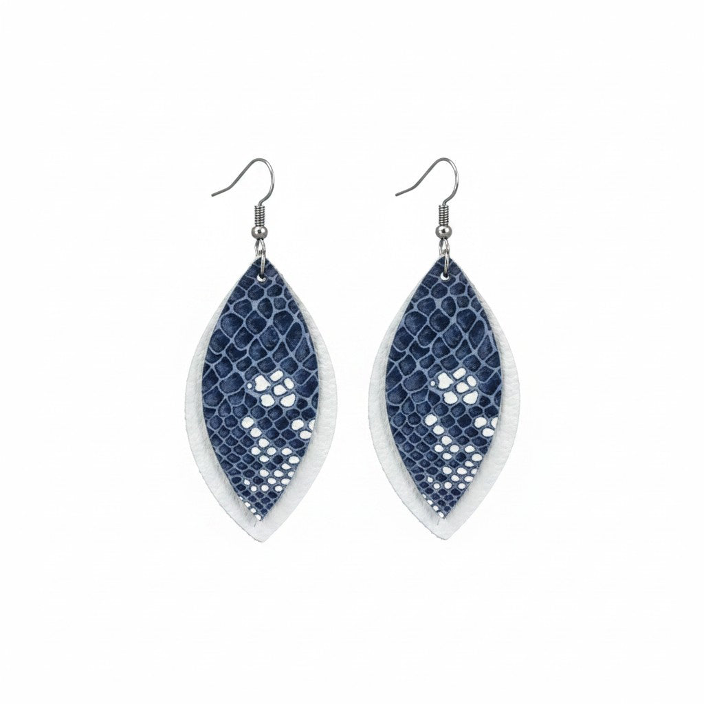 White and Navy Snake Leather Earrings