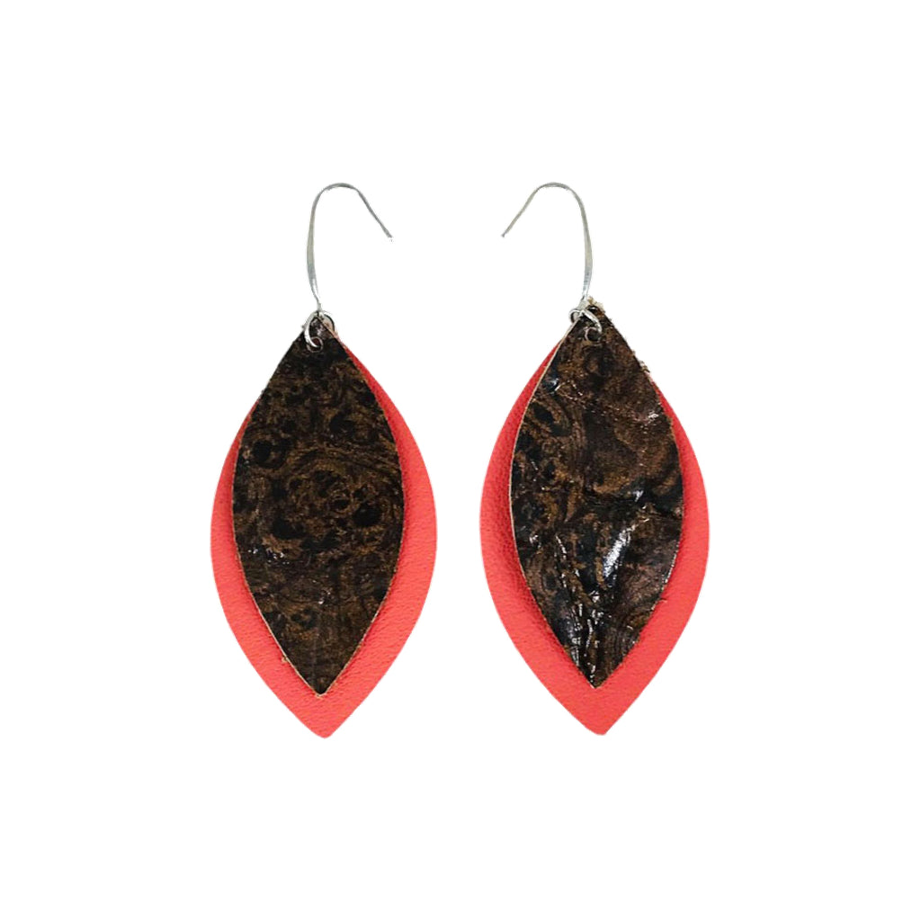 Salmon Burlwood Layered Earrings
