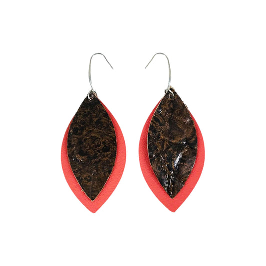 Salmon Burlwood Layered Earrings