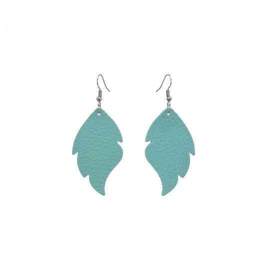 Ice Princess Blue Green Cut Leaf Leather Earrings