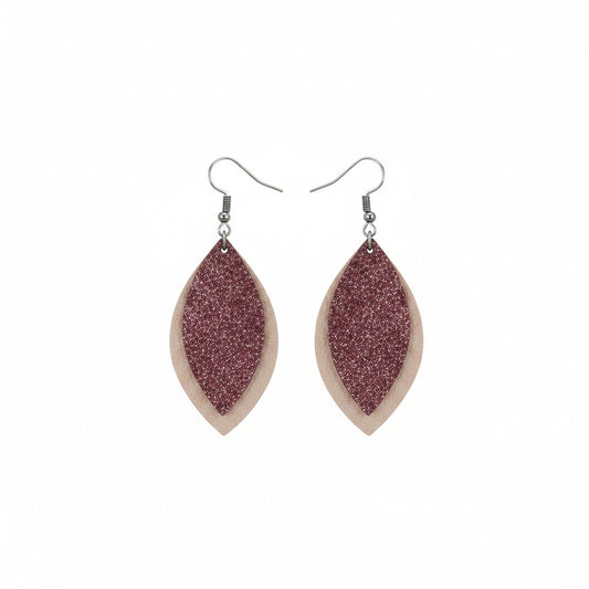 Rose Gold and Dark Raspberry Dazzle Layered Leather Earrings