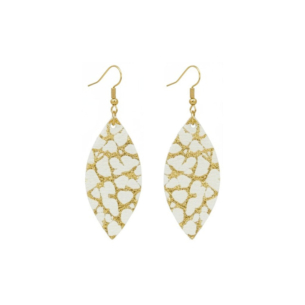 Gold Dinosaur Print Ivory Leather Earrings