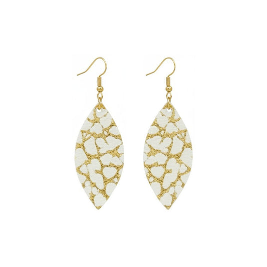 Gold Dinosaur Print Ivory Leather Earrings