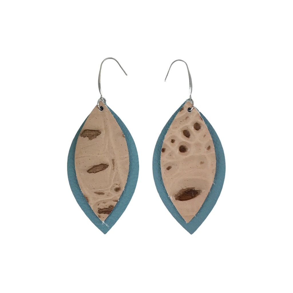 Peacock Blue Tan Layered Earrings