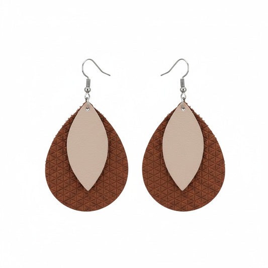 Cinnamon Spice and Rose Gold Layered Leather Earrings