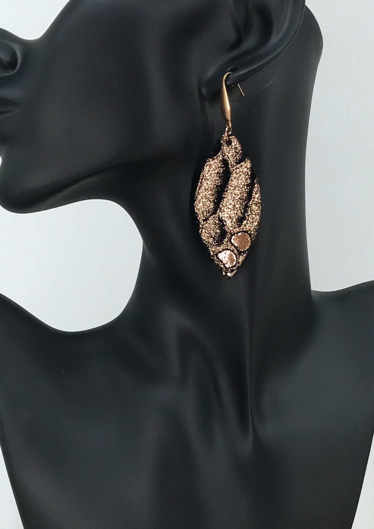 Rose Gold Black Mystic Snake Leather Earrings