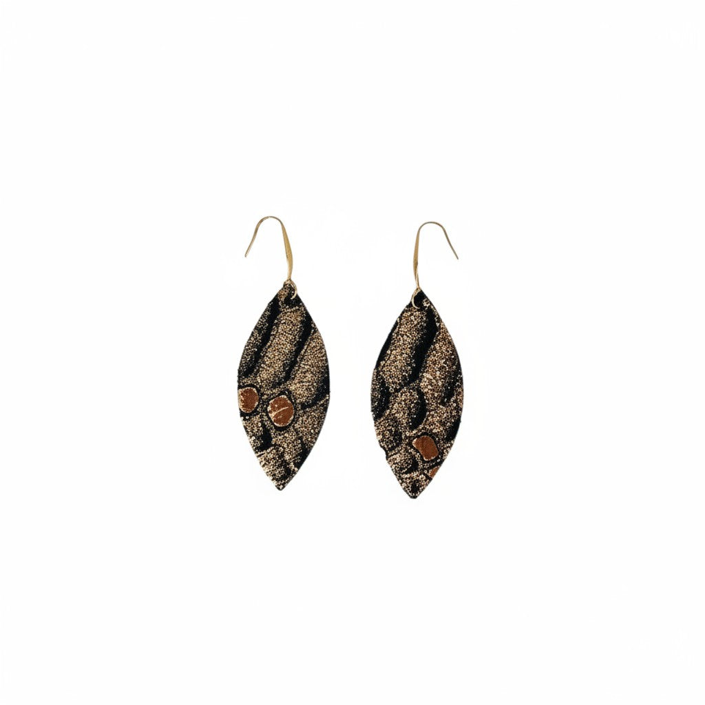 Rose Gold Black Mystic Snake Leather Earrings