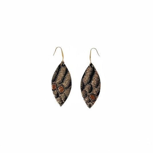 Rose Gold Black Mystic Snake Leather Earrings