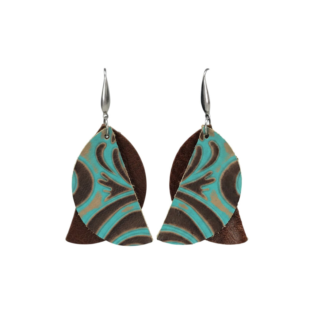 Brown and Turquoise Genuine Leather Earrings - E19-150