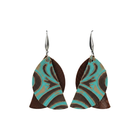 Brown and Turquoise Genuine Leather Earrings - E19-150