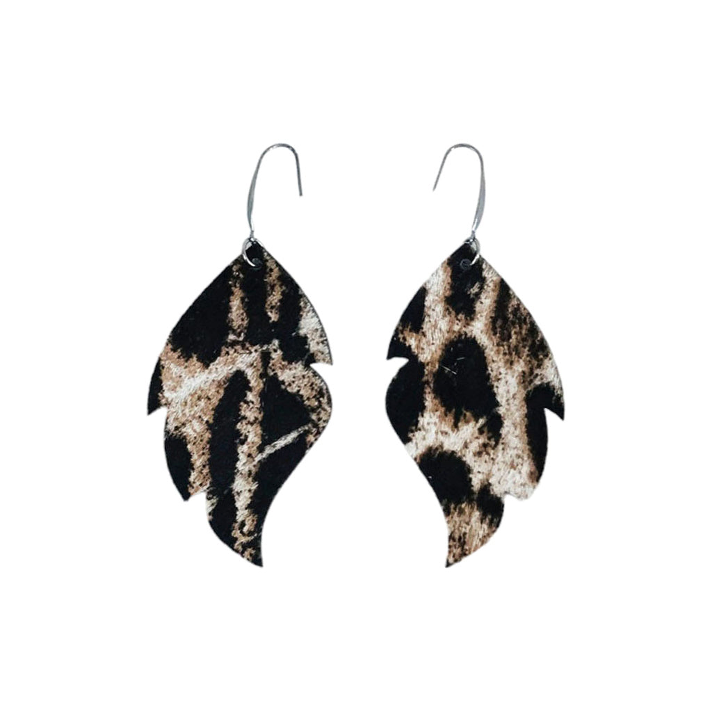 Snowdrift Leopard Feather Earrings
