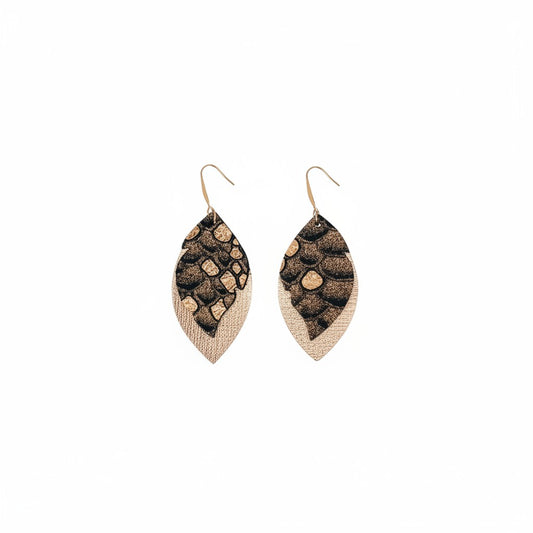 Rose Gold Black Mystic Layered Leather Earrings
