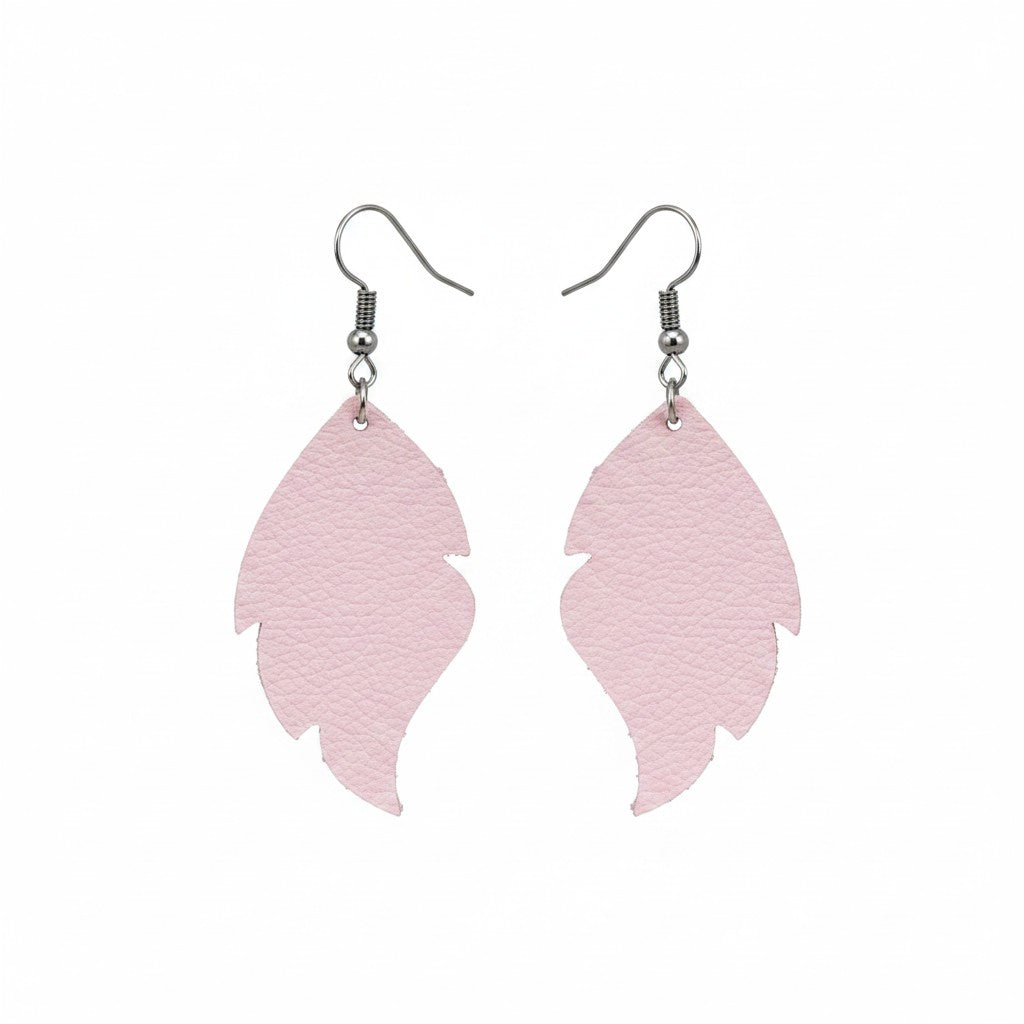Baby Pink Divine Cut Leaf Leather Earrings