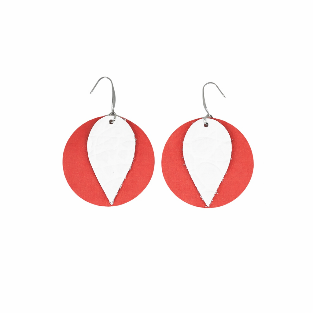 Coral & White Layered Teardrop Earrings