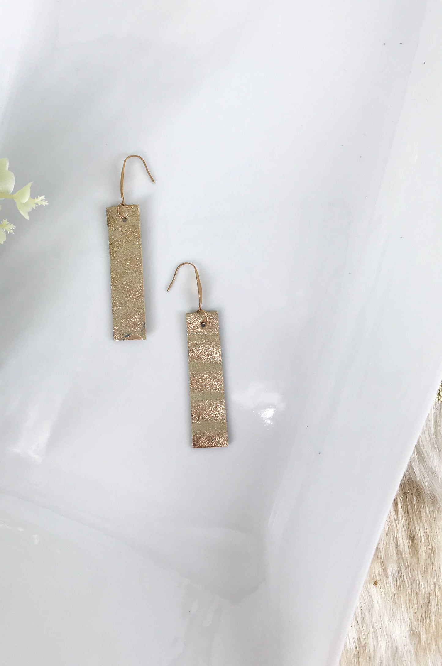 Metallic Rose Gold Genuine Snake Leather Earrings - E19-1519