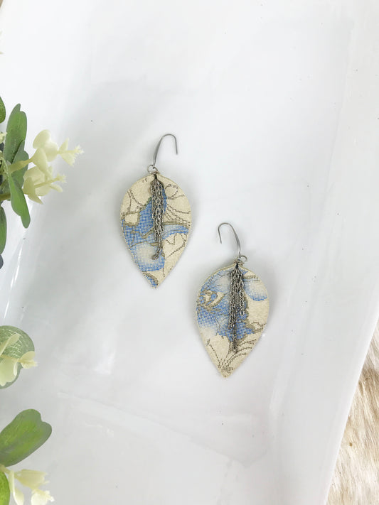 Ivory and Blue Genuine Leather Earrings - E19-151