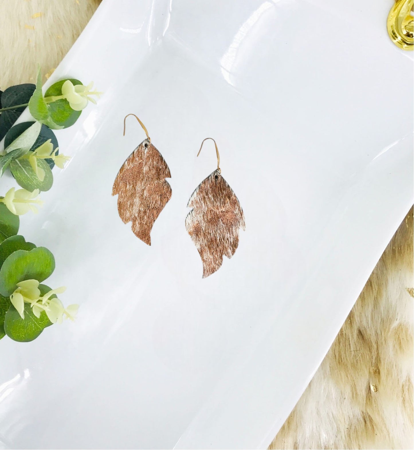 Rose Gold Hair On Leather Earrings - E19-1521