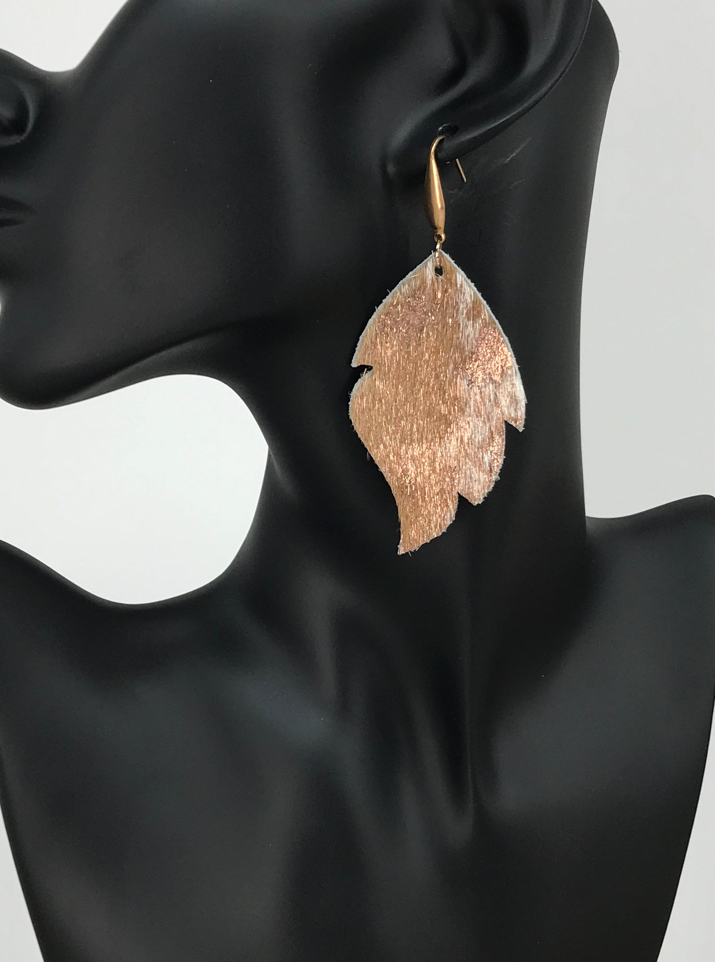 Rose Gold Hair On Leather Earrings - E19-1521