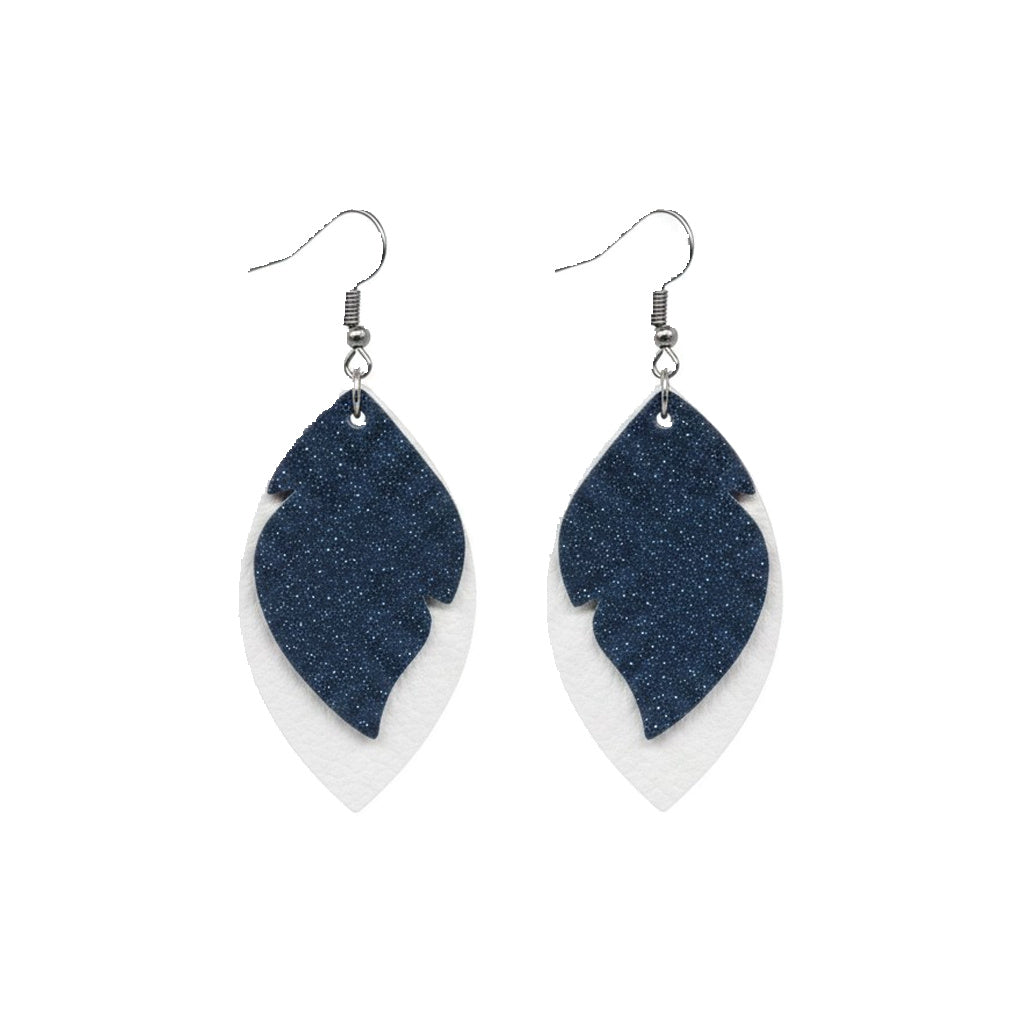 Layered Iceberg Dazzle Leaf Leather Earrings