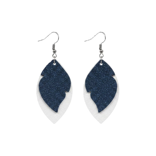 Layered Iceberg Dazzle Leaf Leather Earrings