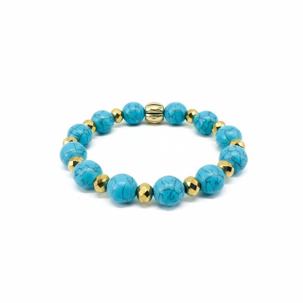 Turquoise and Gold Glass Bead Stretch Bracelet