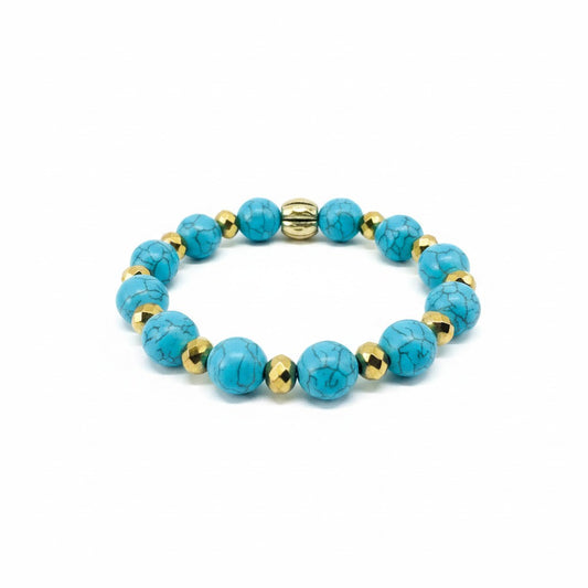 Turquoise and Gold Glass Bead Stretch Bracelet