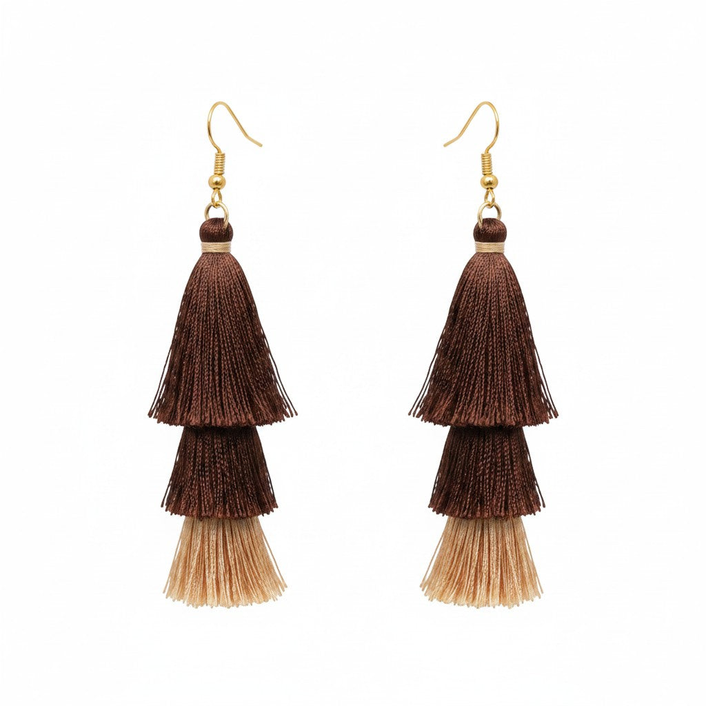 Brown Ombre Triple Tassel Earrings