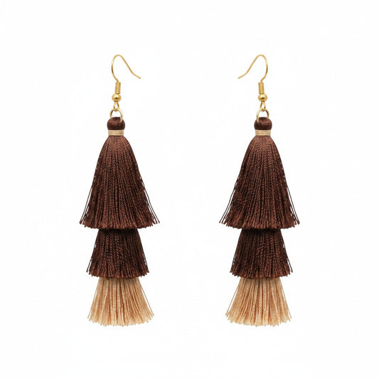 Brown Ombre Triple Tassel Earrings