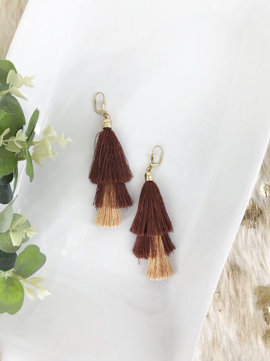 Brown Ombre Tassel Earrings - E19-153