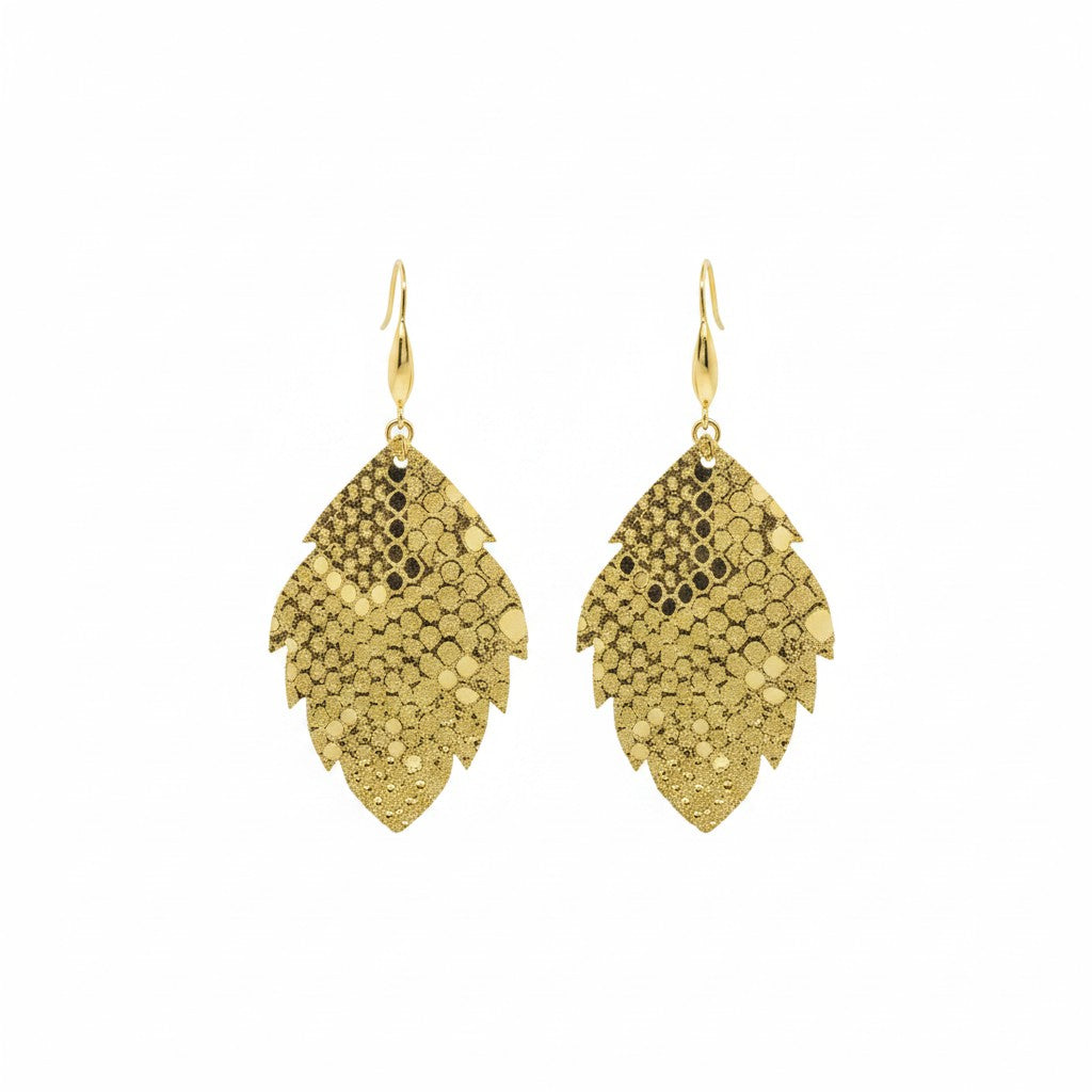 Mystic Gold Cut Leaf Leather Earrings