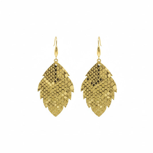 Mystic Gold Cut Leaf Leather Earrings