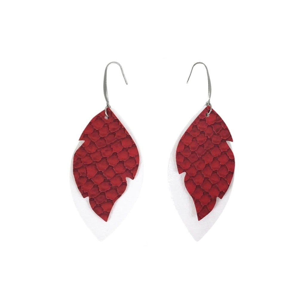 Crimson Scale Layered Faux Leather Earrings