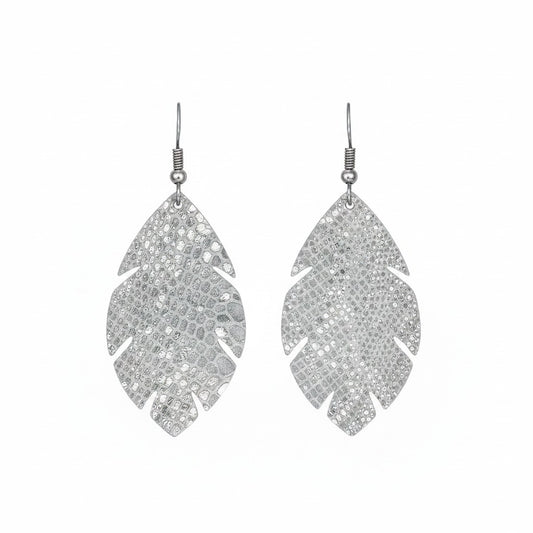 Sterling Gray Frosted Snake Leather Earrings