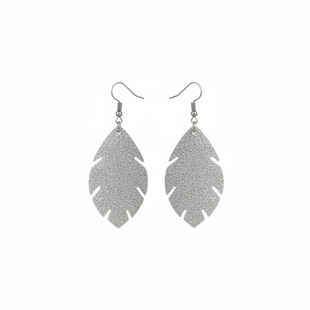 Taupe Dazzle Open Leaf Leather Earrings