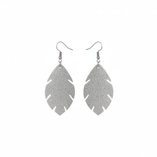 Taupe Dazzle Open Leaf Leather Earrings